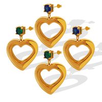 Fashion Titanium Steel 18k Gold Geometric Zircon  Heart Earrings main image 5