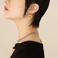 Fashion Titanium Steel 18k Gold Geometric Zircon  Heart Earrings main image 3