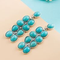 1 Pair Elegant Luxurious Oval Inlay Alloy Turquoise Drop Earrings main image 3