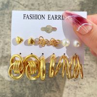 Creative Gold Heart Butterfly Cross Circle Metal Earrings 6-piece Set main image 6