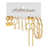 Kreative Elegante Perle Intarsien Schmetterling Schlange Anhänger Ohrringe 5-teiliges Set main image 4