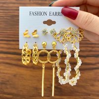 Creative Elegant Pearl Inlaid Butterfly Snake Pendant Earrings 5-piece Set sku image 3