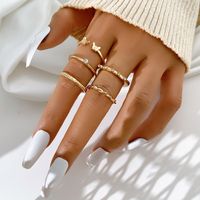 Conjunto De 5 Piezas De Anillo De Nudillos De Metal De Mariposa Con Incrustaciones De Diamantes Para Mujeres Creativas Simples sku image 1