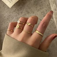 Simple Creative Women's Diamond Inlaid Butterfly Metal Knuckle Ring Set 5 Pieces sku image 2