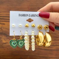 Creative Women's Oil Dripping Tai Chi Love Heart Pendant C- Shape Acrylic Earrings Set 5-piece sku image 1