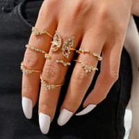 Creative Elegant Micro Diamond Inlaid Butterfly Open Knuckle Ring 8-piece Set main image 6