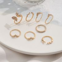 Creative Elegant Micro Diamond Inlaid Butterfly Open Knuckle Ring 8-piece Set main image 4