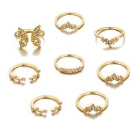 Creative Elegant Micro Diamond Inlaid Butterfly Open Knuckle Ring 8-piece Set main image 5