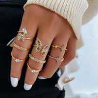 Creative Elegant Micro Diamond Inlaid Butterfly Open Knuckle Ring 8-piece Set sku image 3
