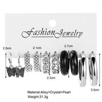 Simple Elegant Pearl Embedded Black Butterfly C-shaped Acrylic Earrings Set main image 4