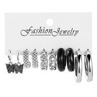 Simple Elegant Pearl Embedded Black Butterfly C-shaped Acrylic Earrings Set main image 2