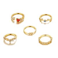 Creative Simple Red Love Heart Diamond-studded Knuckle Ring 5 Piece Set main image 3