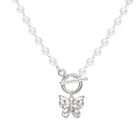 Elegante Gold-überzogene Perle Perlen Schlüsselbein Kette Schmetterling Anhänger Halskette sku image 4
