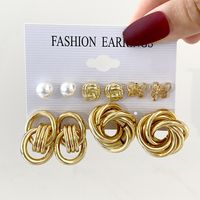 Conjunto De Pendientes De Círculo De Metal Trenzado De Geometría Nueva Creativa 3 Piezas sku image 2