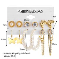 Creative Elegant Gold Butterfly Inlaid Rhinestone Pearl Earrings Set 6 Pieces main image 5