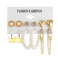 Creative Elegant Gold Butterfly Inlaid Rhinestone Pearl Earrings Set 6 Pieces main image 3