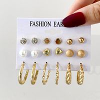 Creative Elegant Gold Butterfly Inlaid Rhinestone Pearl Earrings Set 6 Pieces sku image 2