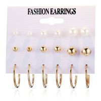 Creative Elegant Gold Butterfly Inlaid Rhinestone Pearl Earrings Set 6 Pieces sku image 1