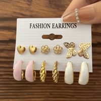 Creative Elegant Gold Butterfly Inlaid Rhinestone Pearl Earrings Set 6 Pieces sku image 4