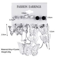 Creative Geometric Rhinestone Embedded Hollow Butterfly Metal Earrings 6-piece Set main image 5