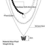 Creative Retro Multi-layer Chain Black And White Beads Butterfly Pendant Necklace main image 4