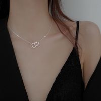 Delicate Women's Double Love Heart Interlocked Metal Necklace sku image 2