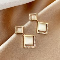 Einfache Stil Geometrische Opal Quadrat Anhänger Kupfer Intarsien Zirkon Ohrringe main image 2