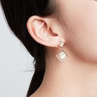 Einfache Stil Geometrische Opal Quadrat Anhänger Kupfer Intarsien Zirkon Ohrringe main image 4