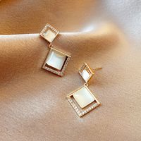 Einfache Stil Geometrische Opal Quadrat Anhänger Kupfer Intarsien Zirkon Ohrringe main image 3