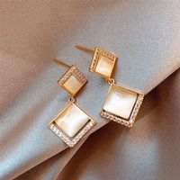 Simple Style Geometric Opal Square Pendant Copper Inlaid Zircon Earrings main image 6