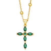 Fashion Emerald Zircon Cross  Moon Heart Pendant Copper Necklace main image 5