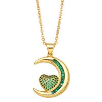 Fashion Emerald Zircon Cross  Moon Heart Pendant Copper Necklace main image 3