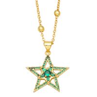 Fashion Emerald Zircon Cross  Moon Heart Pendant Copper Necklace main image 2