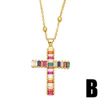 Fashion Hip Hop Micro-inlaid Color Zircon Cross Copper Necklace sku image 2