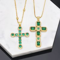 Fashion Female Hip Hop Peacock Green Zircon Cross Pendant Copper Necklace main image 1