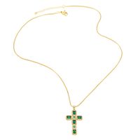 Fashion Female Hip Hop Peacock Green Zircon Cross Pendant Copper Necklace main image 4