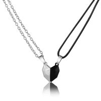 Creative Magnetic Suction Black White Love Heart Pendant Couple Necklace Set sku image 1