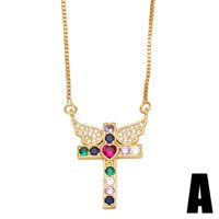 Fashion Micro Inlaid Colorful Zircon Cross Wings  Pendant Female Copper Necklace main image 4