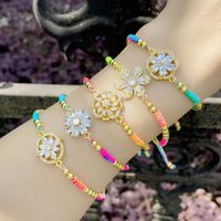 Fashion Colorful Braided Rope Flower Bohemian Ethnic Style Hand Weaving Zircon Copper Bracelet main image 1