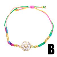 Fashion Colorful Braided Rope Flower Bohemian Ethnic Style Hand Weaving Zircon Copper Bracelet sku image 3