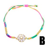 Moda Colorida Cuerda Trenzada Flor Estilo Bohemio Étnico Tejido A Mano Zircon Cobre Pulsera sku image 3