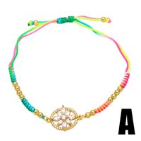 Fashion Colorful Braided Rope Flower Bohemian Ethnic Style Hand Weaving Zircon Copper Bracelet sku image 2