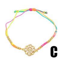 Fashion Colorful Braided Rope Flower Bohemian Ethnic Style Hand Weaving Zircon Copper Bracelet sku image 4