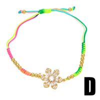 Fashion Colorful Braided Rope Flower Bohemian Ethnic Style Hand Weaving Zircon Copper Bracelet sku image 1