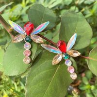 Fashion Creative Colorful Dragonfly Shape Diamond Alloy Earrings main image 3