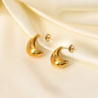 Fashion 18kpvd Gold-plated C-shaped Geometric Stainless Steel Smooth Hollow Earrings main image 1