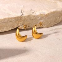 Fashion 18kpvd Gold-plated C-shaped Geometric Stainless Steel Smooth Hollow Earrings main image 3