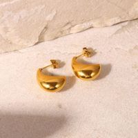 Fashion 18kpvd Gold-plated C-shaped Geometric Stainless Steel Smooth Hollow Earrings main image 2