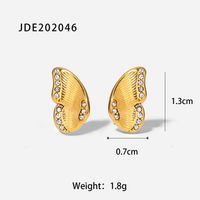 Fashion 18k Gold Stainless Steel Geometric  Butterfly Wings Inlaid Zirconium Stud Earrings sku image 1