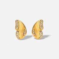 Fashion 18k Gold Stainless Steel Geometric  Butterfly Wings Inlaid Zirconium Stud Earrings main image 3